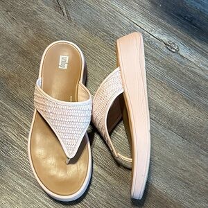 Fitflop F-Mode Woven Pink Toe-Post Thong Sandals 10